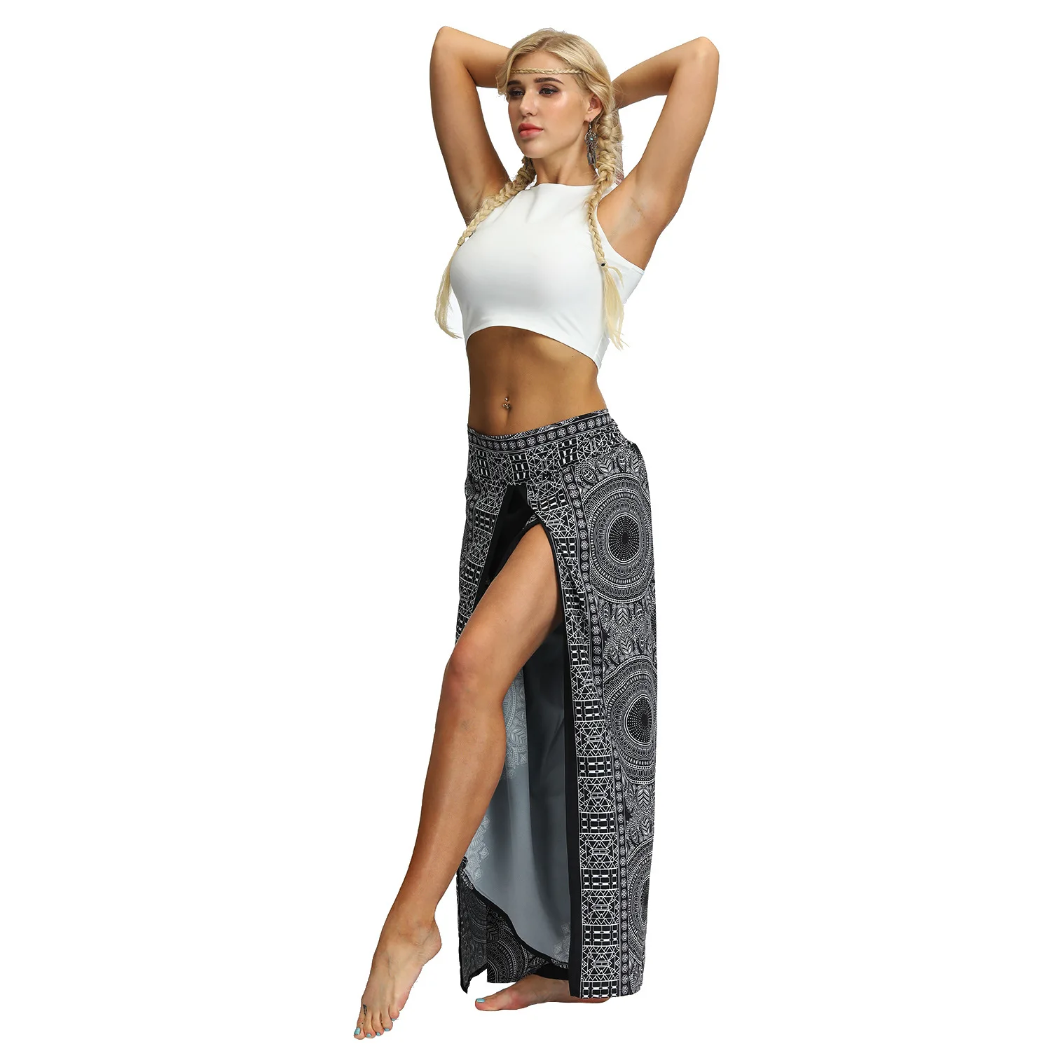 Ethnic style printed loose wide-leg pants women's fitness exercise yoga pants workout clothes trousers women