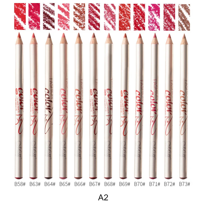 12 Colors Soft Waterproof Smooth Lip Liner Pen With Matte Mist Wood Pole Persistent Color Makeup Wholesale