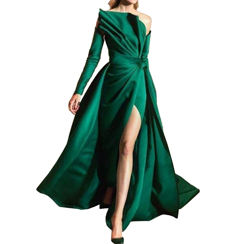 Платье-Русалка для выпускного вечера с длинным рукавом ярусный сатин длиной до