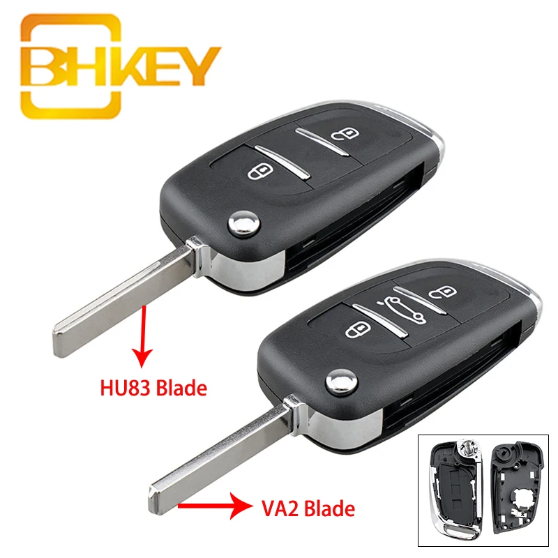 

BHKEY For Peugeot Key Shell 2/3 Buttons Remote Key Fob Case For Peugeot 207 307 407 408 308 For Citroen C4 C3 C2 HU83/VA2 Blade