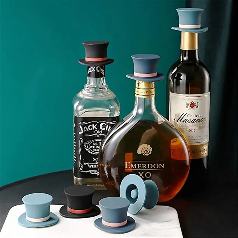 Wine stopper wine stoppers beer bottle caps bottle seals beer bottle seals wooden cork stopper Creative Hat Shape Silicone Wine Bottle Stoppers Leak Wine Bottle Cap Fresh Keeping Sealers Beer Champagne Closures For Bar Tool