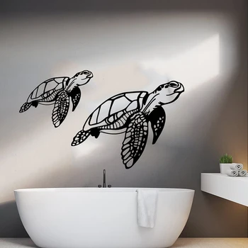 

Large 2Pcs Sea Turtle Ocean Animal Wall Sticker Bathroom Kitchen Cartoon Turtle Fish Animal Wall Decal Kids Room Toilet Vinyl