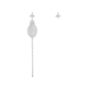 

MeibaPJ High Quality Real S925 Sterling Silver Asymmetric White Nacre Floral Long Drop Earrings Women Fine Fashion Jewelry