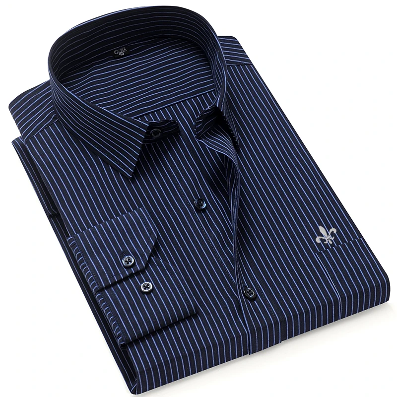 Плюс размер Dudalina клетчатая полосатая блузка с вышивкой рубашка в клетку в полоску с длинными рукавами приталенная рубашка Мужская одежда Мужская - Цвет: HW-GZ817NAVY-T