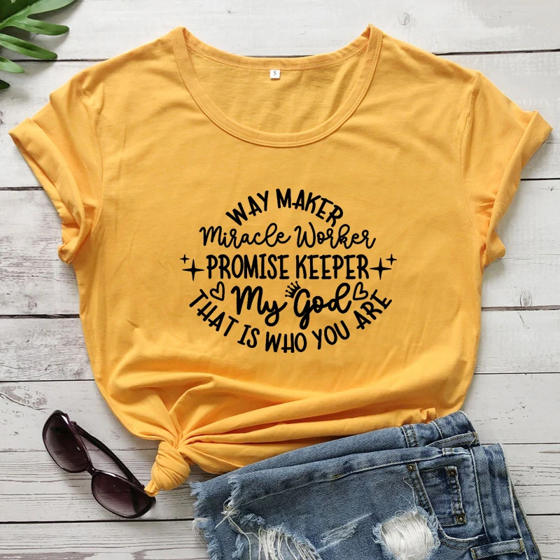 Way Maker Miracle Worker Promise Keeper T-Shirt Catholic Christian Bible Quotes Top Tee Shirt Donna Graphic Religion Tshirt