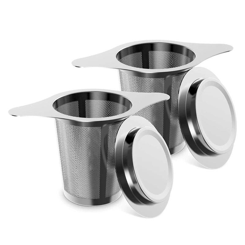 

HHO-Tea Infuser, of 2 Long-Handled Stainless Steel Tea Filter with Lid and Double Handles Large Capacity for Loose Leaf Grain Te