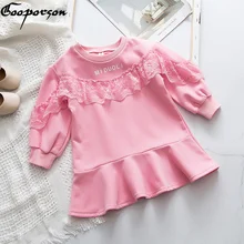 Осенние детские платья для девочек; кружевное весеннее платье-свитер с буквенным принтом; Vestidos; одежда для маленьких девочек; милый детский костюм