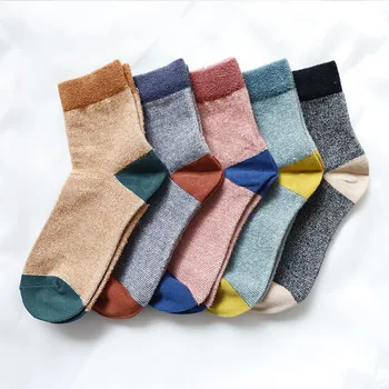 

Woman Solid Cotton Slim Striped Socks Girls Sport Socks Warm Fuzzy Yarn Winter Short Socks Female Ankle Socks 5 Pairs/ lot