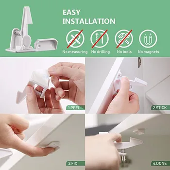 

10pcs/lot Adhesive Invisible Child Safety Lock Buckle Baby Security Guard Protection Cabinets Door Drawer Hidden Latch No Screw