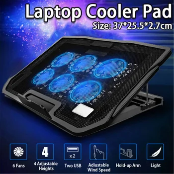 

2400rpm 6 Fan Two USB Port Gaming Laptop Cooler Laptop Cooling Pad Adjustable Notebook Gaming Cooler Stand for 15.6 inch Laptop