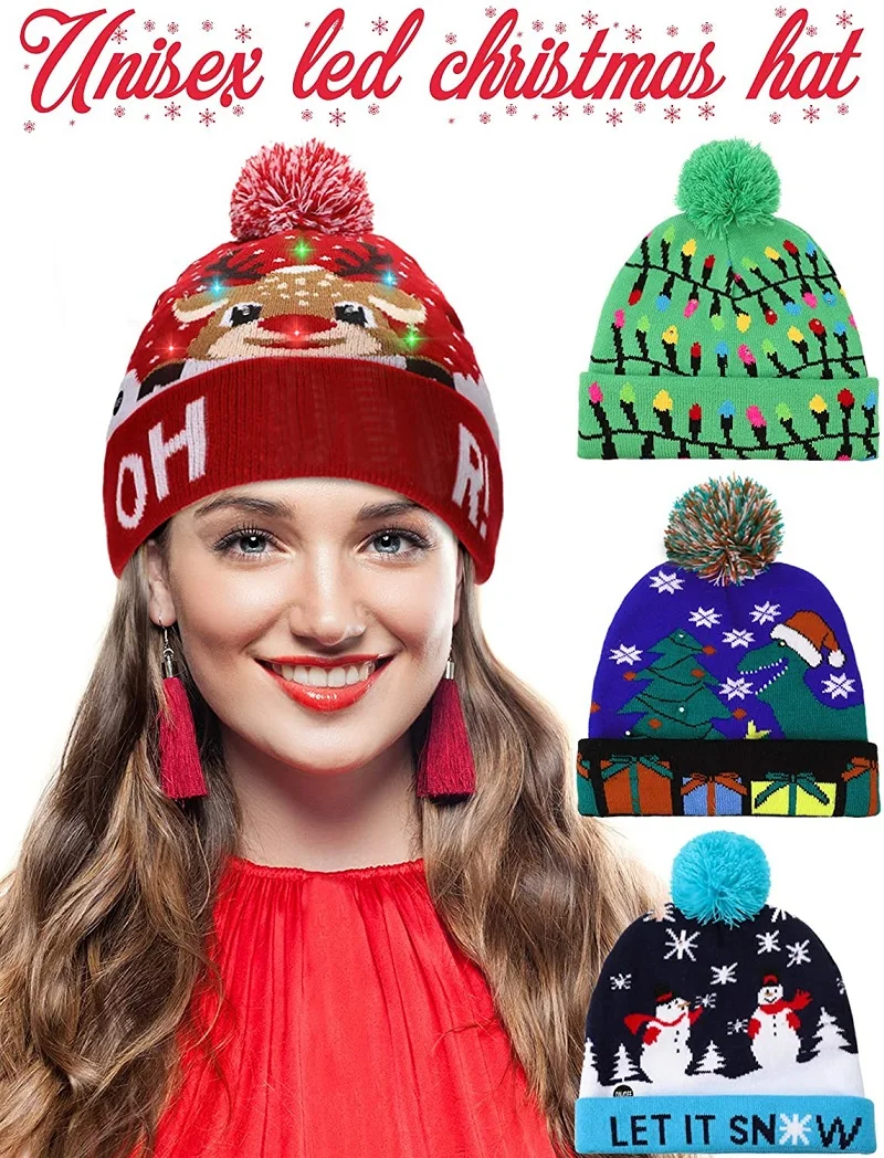 LORDLDS Unisex Led Christmas Beanie Hat 