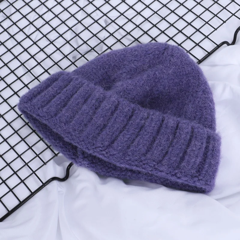 Мужская и женская одноцветная зимняя шапка высокого качества, теплая вязаная шапка, шапка с дыней, шапка с капюшоном для холодной погоды, лыжная хлопковая Теплая мужская шапка в горошек - Цвет: Purple-1
