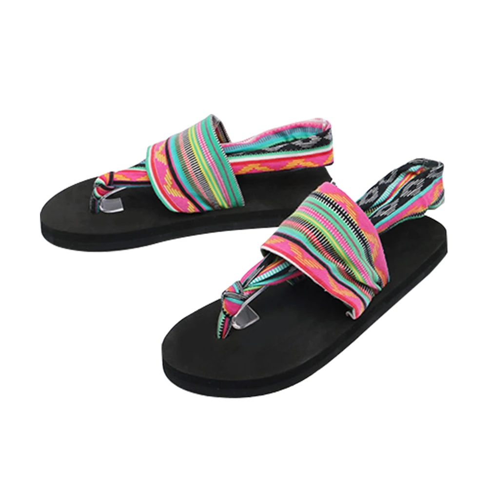Colorful Stripe Впитывающие пот уличные Мягкие Летние покупки нескользящий плоский пляжные резиновые подошвы женские Вьетнамки ударопрочный Повседневный удобный - Цвет: Colorful Stripe
