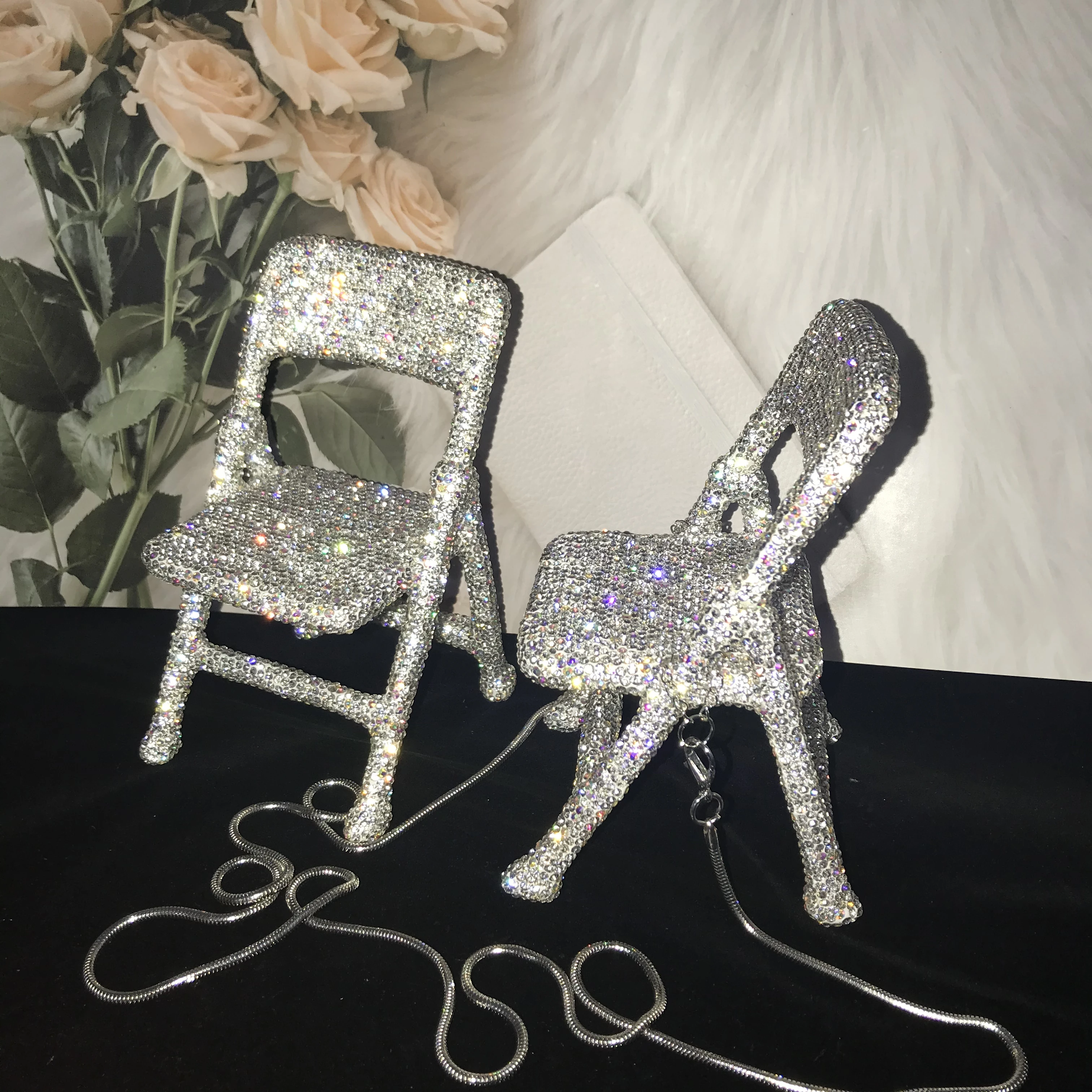 Mini Chair Bling Rhinestone Messenger Folding Chair ornament crafts desk decor for Personal Decor Desk Decor Home Accessories