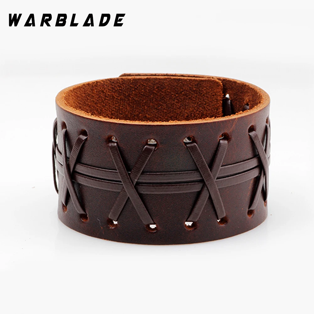 WarBLade, новинка, Модный черный коричневый широкий браслет из натуральной кожи, Браслет-манжета, браслет в стиле рок-панк, женские и мужские браслеты