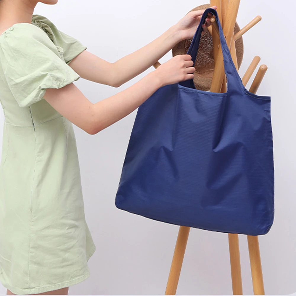 Reusable Eco Grocery Tote Shopping Bag Red Blue Strong Bottom Side Support Folds 
