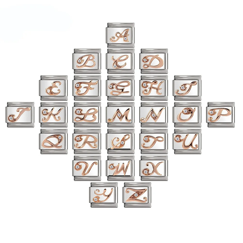 

Fyour 2019 9mm Width Original Daisy Rose 26 Letters A-Z Italian Charm Fit 9mm Bracelet Stainless Steel Jewelry Making DJ186