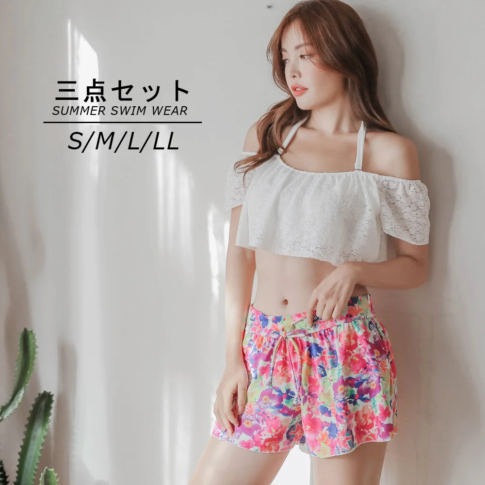 

Japan Export Japanese Korean Shopping Mall Bathing Suit Japanese-style Beach Hot Selling-meng zhan wang Three-piece Set Taiwan