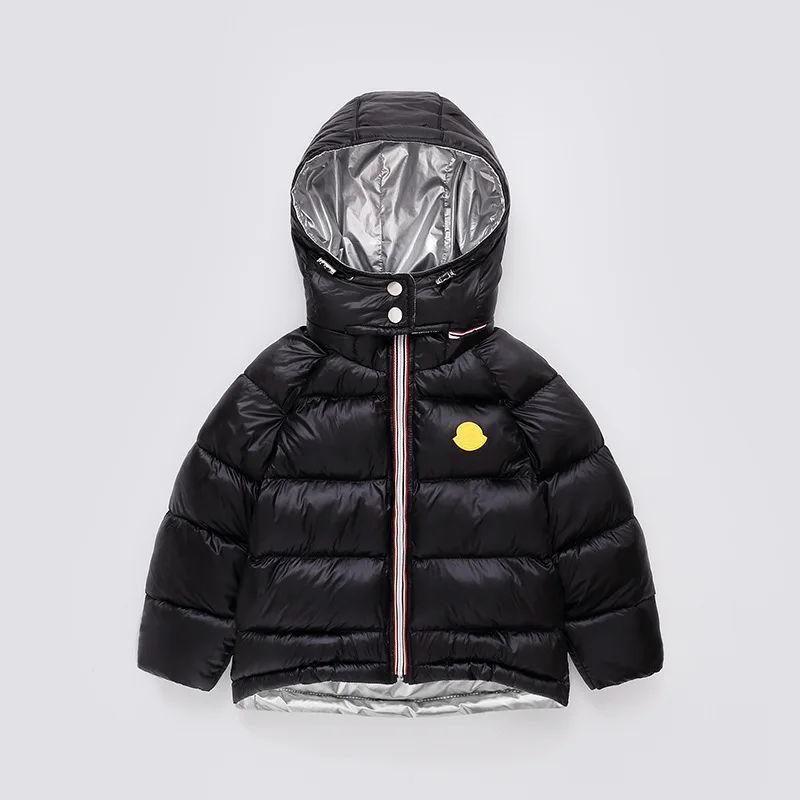 Новая зимняя детская Двусторонняя куртка-пуховик для мальчиков и девочек со съемным капюшоном, теплое пуховое пальто на белом утином пуху