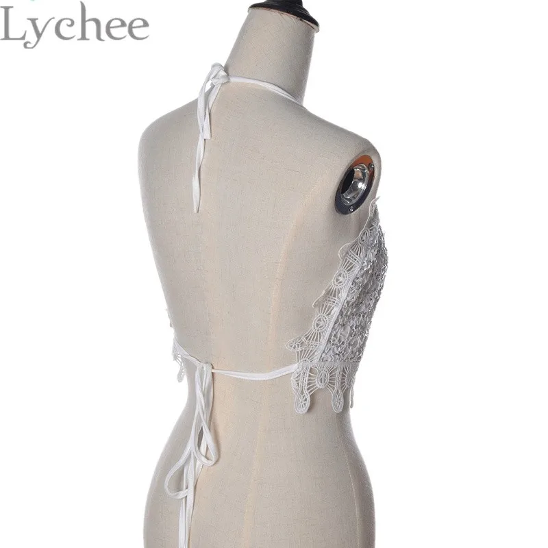 Lychee, сексуальный вырез Для женщин с лямкой на шее платье на бретельках с блестками и Bralet крючком укороченный кроп-топ с открытой спиной Короткие пляжные Party Bralette топ на бретелях