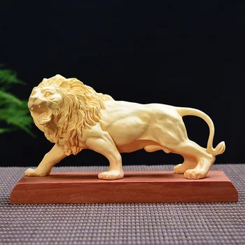 

Wood carving lion, African male lion opening office gift wood crafts gift Home desktop decoration office ornaments (A1009)