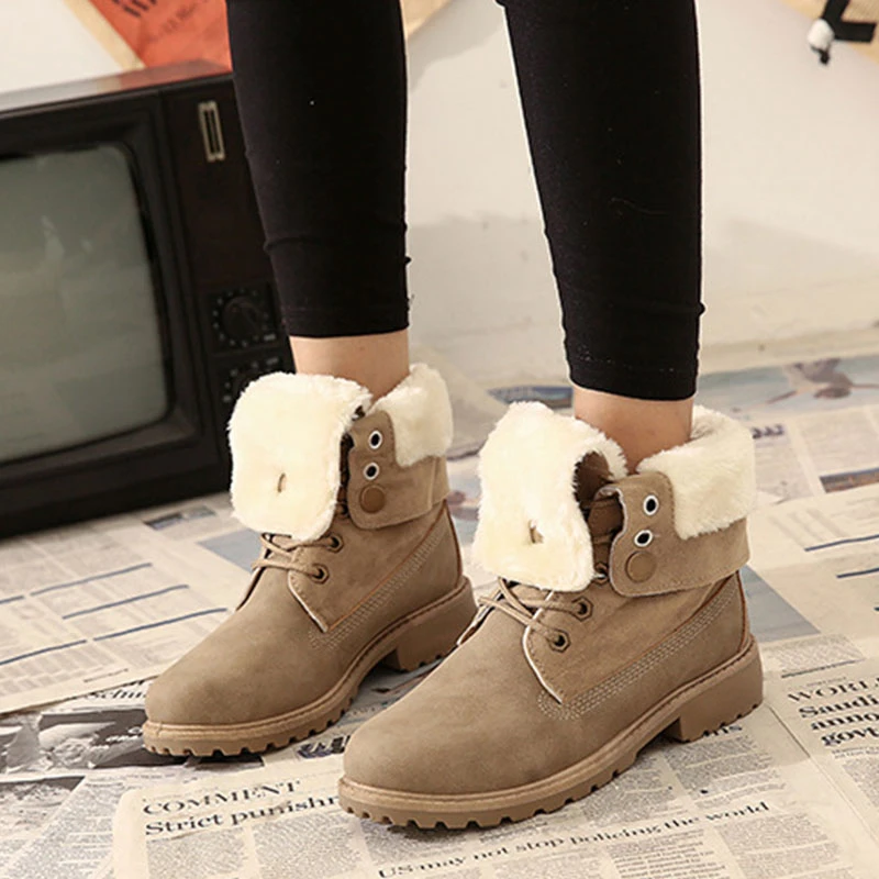 Gran oferta, botas Martin de terciopelo para mujer, zapatos bajos de  invierno, botas cortas de nieve para mujer, botas cortas de viento  británico, negras, caqui, zapatos con cordones PU - AliExpress Calzado
