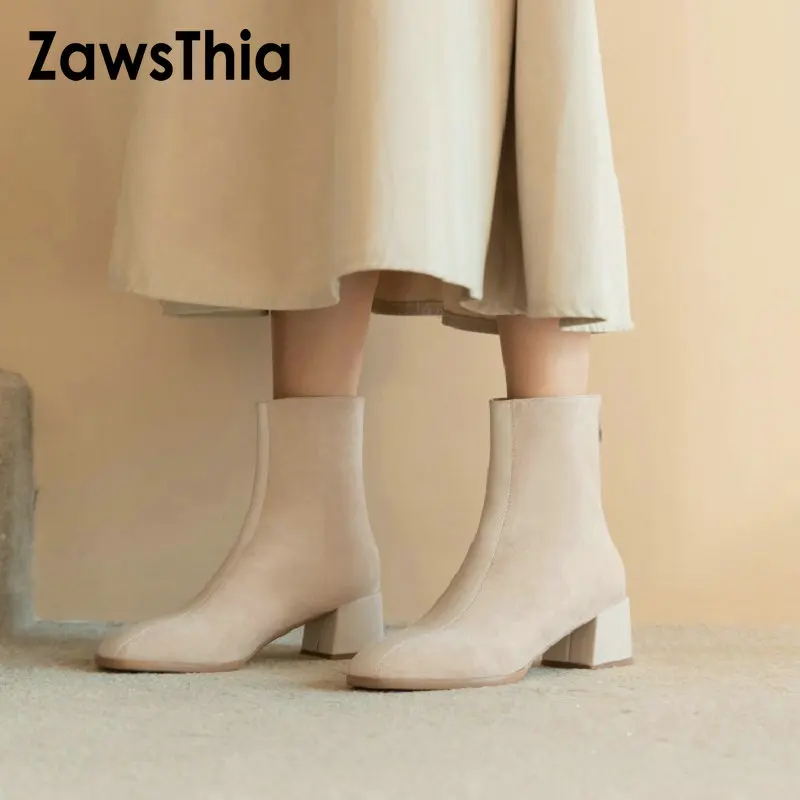 ZawsThia/Большие размеры 33-44; botas mujer invierno; качественные женские ботильоны на молнии; Модные женские Ботинки martin на высоком каблуке