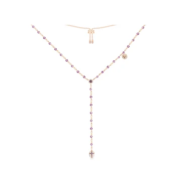

925 Sterling Silver green Purple candy Beads Necklace with cross Pendant cz Zircon Women Monaco tassels long necklace