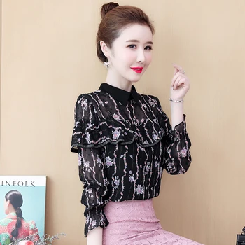 

COIGARSAM Fashion Chiffon blouse women New Spring blusas womens tops and blouses 8694