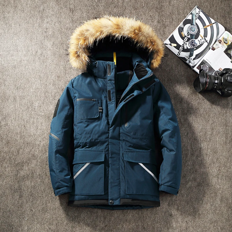 Tcyeek уличная одежда, зимняя куртка, Мужская Толстая теплая куртка на утином пуху, Мужская корейская мода, большой мех, с капюшоном, пуховик, куртка Hiver 201709