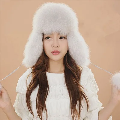 Лисий мех защита для ушей Женская плотная Лыжная Шапка lei feng шапка женская корейская модная меховая шапка лисий мех мужская шапка нейтральная - Цвет: blue fox