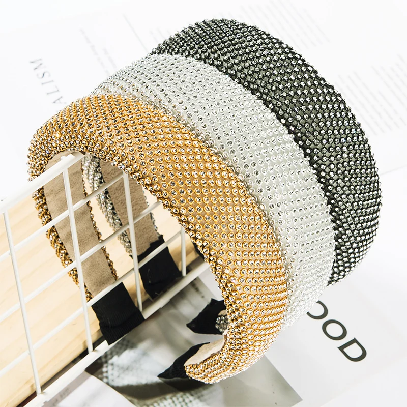 

Hairband Hair Hoop Fashion Thick Padded Headbands Shiny Women Baroque Luxurious Rhinestones Headwear Sparkly Full Crystal Ladies