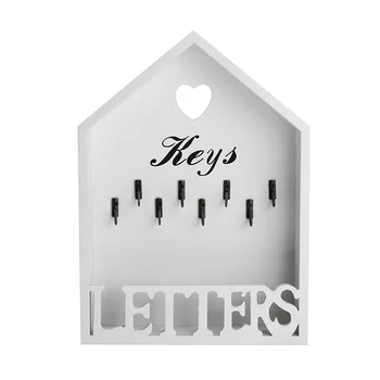 

Home Decoration Storage Portable Organizer Cottage 8 Hooks Vintage Wall Mounted Wooden Hanger Office Letter Rack Key Holder