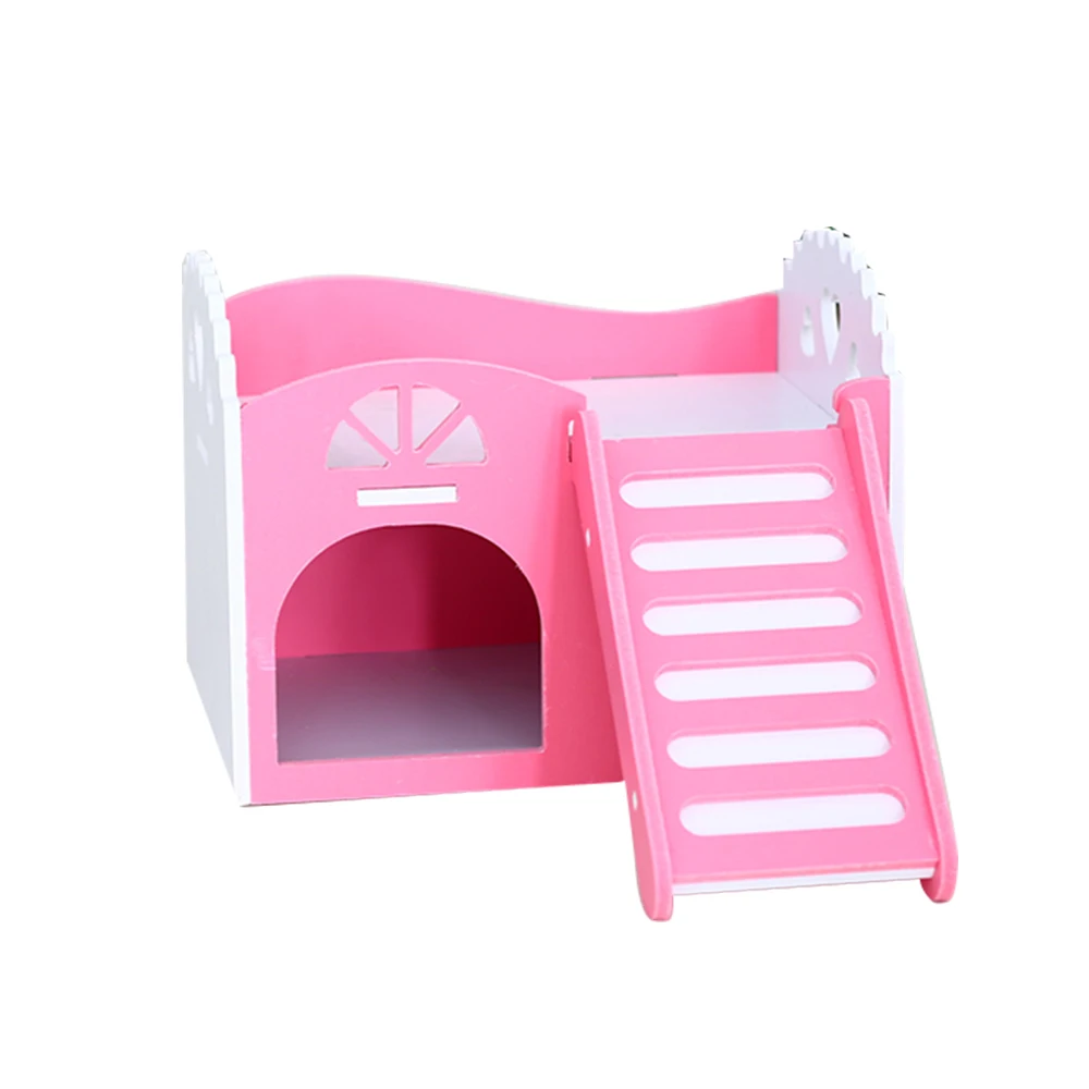 Деревянные молярные игрушки для хомяка, красочные мини-лестницы, упражнения, жевательные игрушки для питомцев, уход за зубами, молярная игрушка, домашний кролик - Цвет: pink house