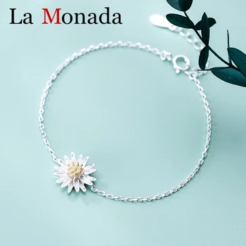

3 Size Daisies Flower 925 Sterling Silver Charm Bracelet For Decoration Fashion Jewelry Cute Romantic Style Party Daily