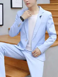Мужская одежда костюмы для отдыха мужские корейские тонкие юные волосы стилист тренд повседневный костюм куртка Красивый комплект