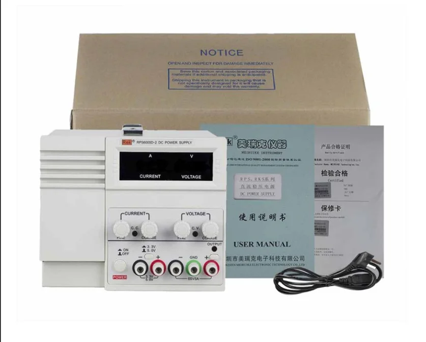 

RPS6005D-2 with 3.3V / 5V / 1A fixed output 0-60V / 5A Digital DC Power Supply