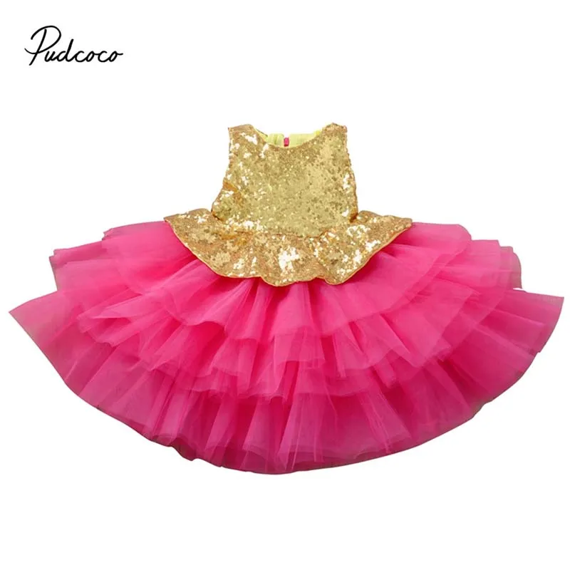 Детское От 0 до 4 лет платье с блестками для маленьких девочек многослойное платье принцессы без рукавов для дня рождения и торжества детская одежда с украшениями