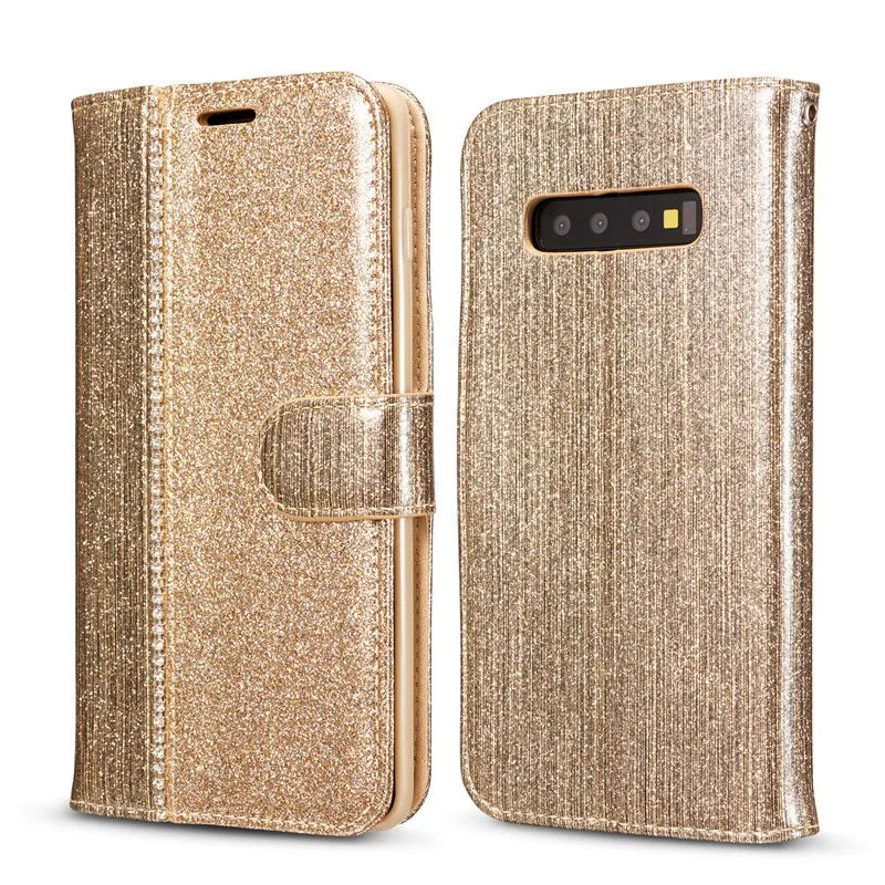 Золотой Диаманта Bling Флип Чехол Для samsung Galaxy S10 S10E S9 S8 плюс S7 край S10Plus S9Plus кожаный бумажник-книжка блестящий чехол Чехол - Цвет: Золотой