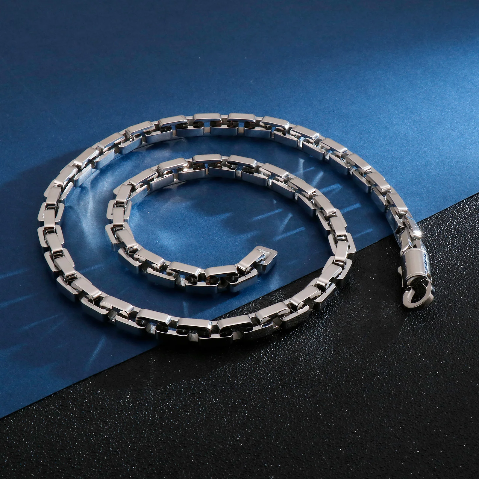 8mm Wide Stainless Steel Necklace For Men Basic Cubic Square Byzantine Chain Solid Metal Punk Collar Jewelry Free Shipping