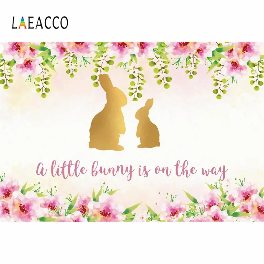 Laeacco Baby Shower мой первый контакт маленький кролик уже в пути розовые цветы фон для