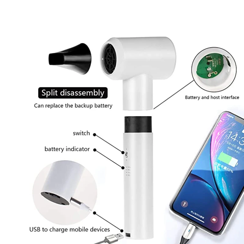Wireless Hair Dryer with USB Port for Fine Arts Outdoors Travel Camping
