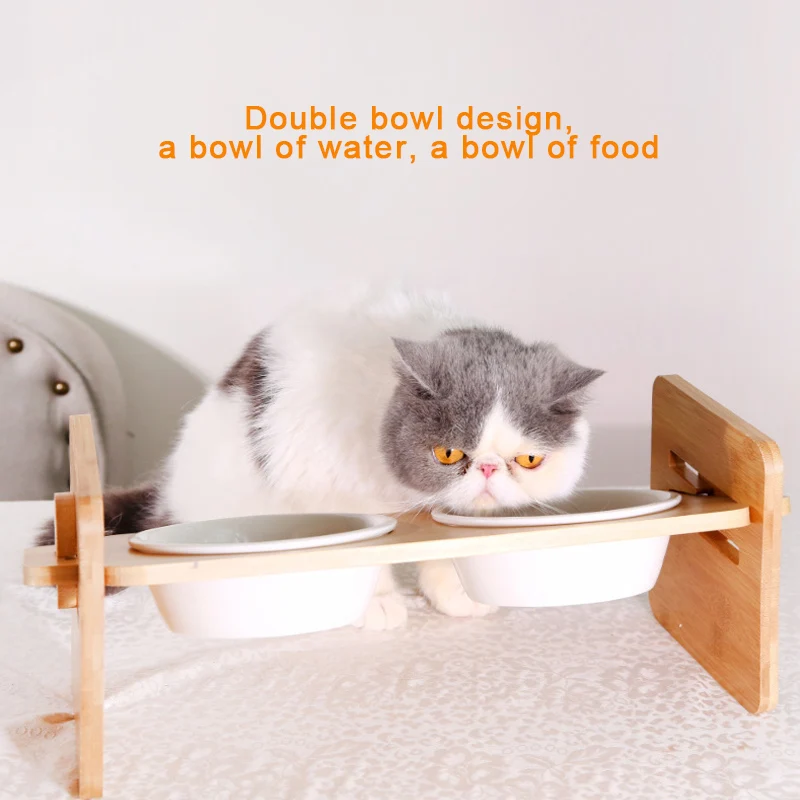 Миска для домашних животных деревянная собака обеденный стол кормушки для кошек керамическая чаша бамбуковая рама Нескользящая двойная/раздельная миска для щенка напиток кормления посуда