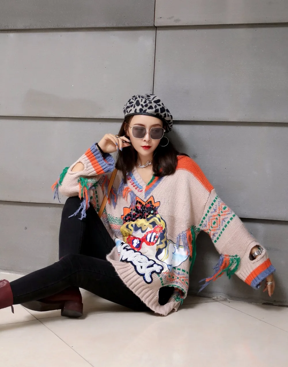 SexeMara/Новинка; модный Свободный вязаный свитер с блестками и кисточками;