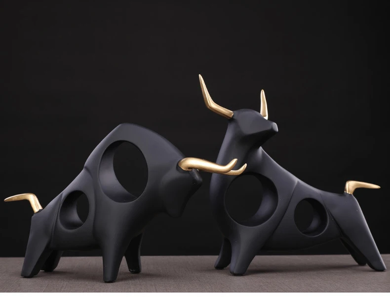 1 Pair 3D Bull Statue Home Decor Figurine Animal Abstract Sculpture Modern Room Table Decoration Art Decorative Resin Statues (3)