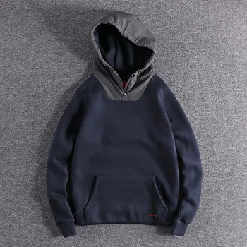 

2019 European and American trend color contrast hooded loose Plush youth coat versatile casual men's hooded outerwear coats