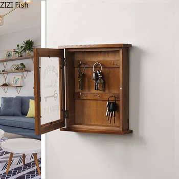

Rectangular Storage Wooden Box Wall Hanging Rack Decorative Wall Shelves Hooks Wall Wood Shelf Wall Porch Storage Organizer