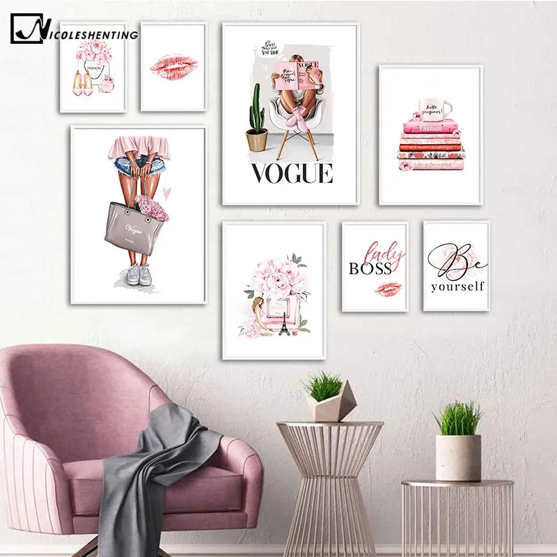 Модные настенные художественные картины на холсте Париж Vogue Девушка постер и
