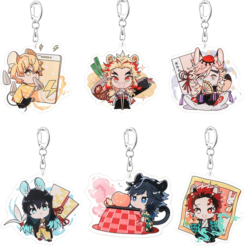 LLavero de acrílico de Anime Demon Slayer, llavero de Kimetsu No Douma, Kyoujurou, Tanjirou, Zenitsu, Muichirou, hoja de fantasma colgante - AliExpress Joyería y accesorios