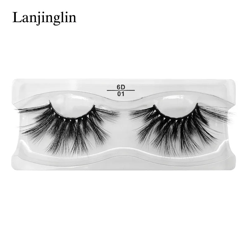 6D-01 LANJINGLIN 25 мм норковые ресницы Мягкие Длинные Накладные ресницы 3D крест драматические ресницы пушистые тонкие ручной работы макияж искусственные cilios - Цвет: 6D-01